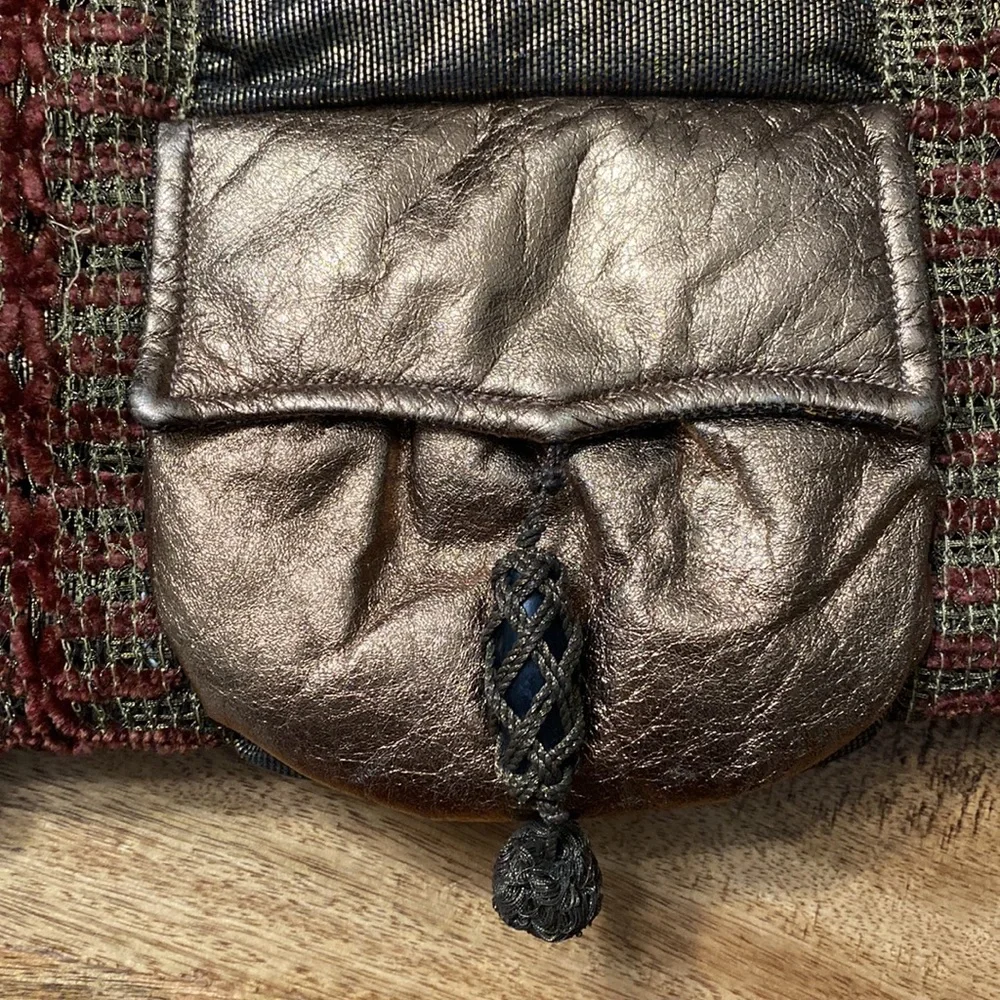 Rose Aronin for Roseeni vintage futuristic quilted gold leather woven shoulder - Picture 3 of 10